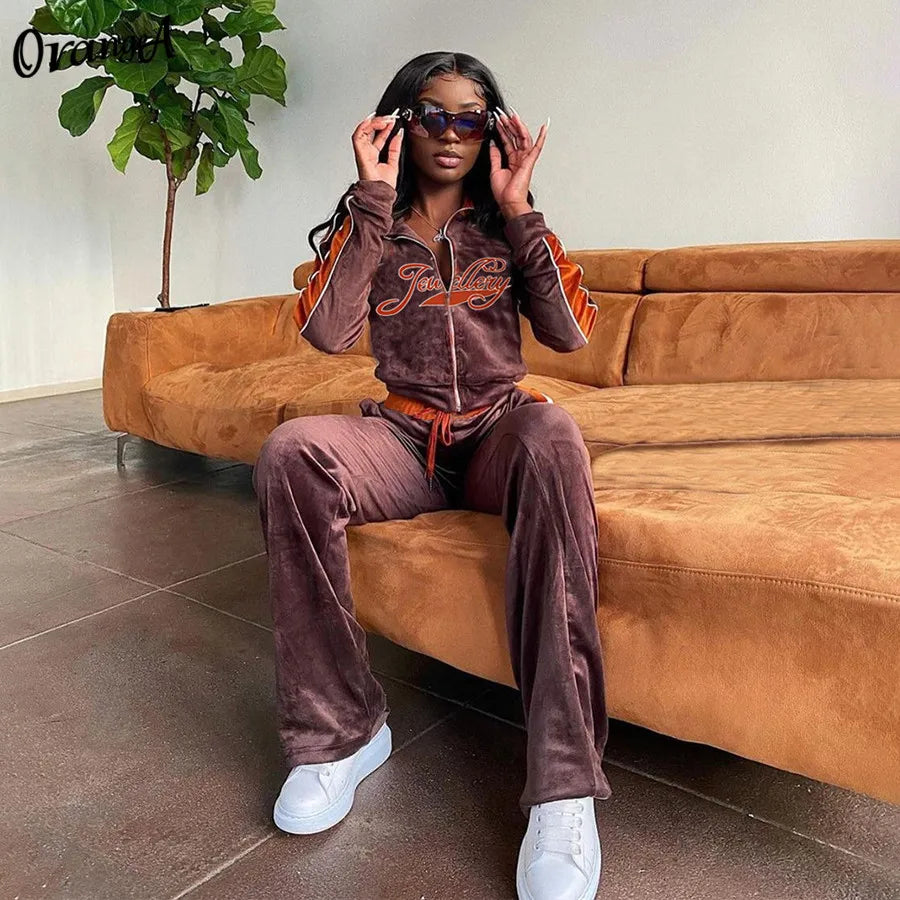 Orange Tracksuit Velvet 2 Piece