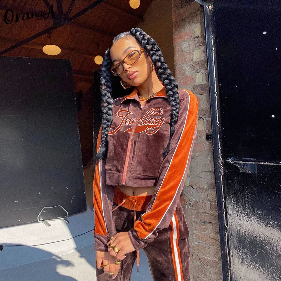 Orange Tracksuit Velvet 2 Piece