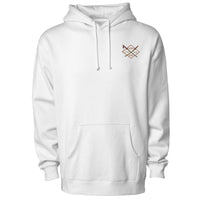 Dragon Koi Hoodie in white, front view with Lost Boy diamond logo on the chest