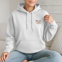 Model wearing the Dragon Koi Hoodie in white