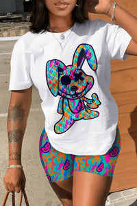 Casual Cartoon Print Short Sleeve & Shorts Set Cartoon Print